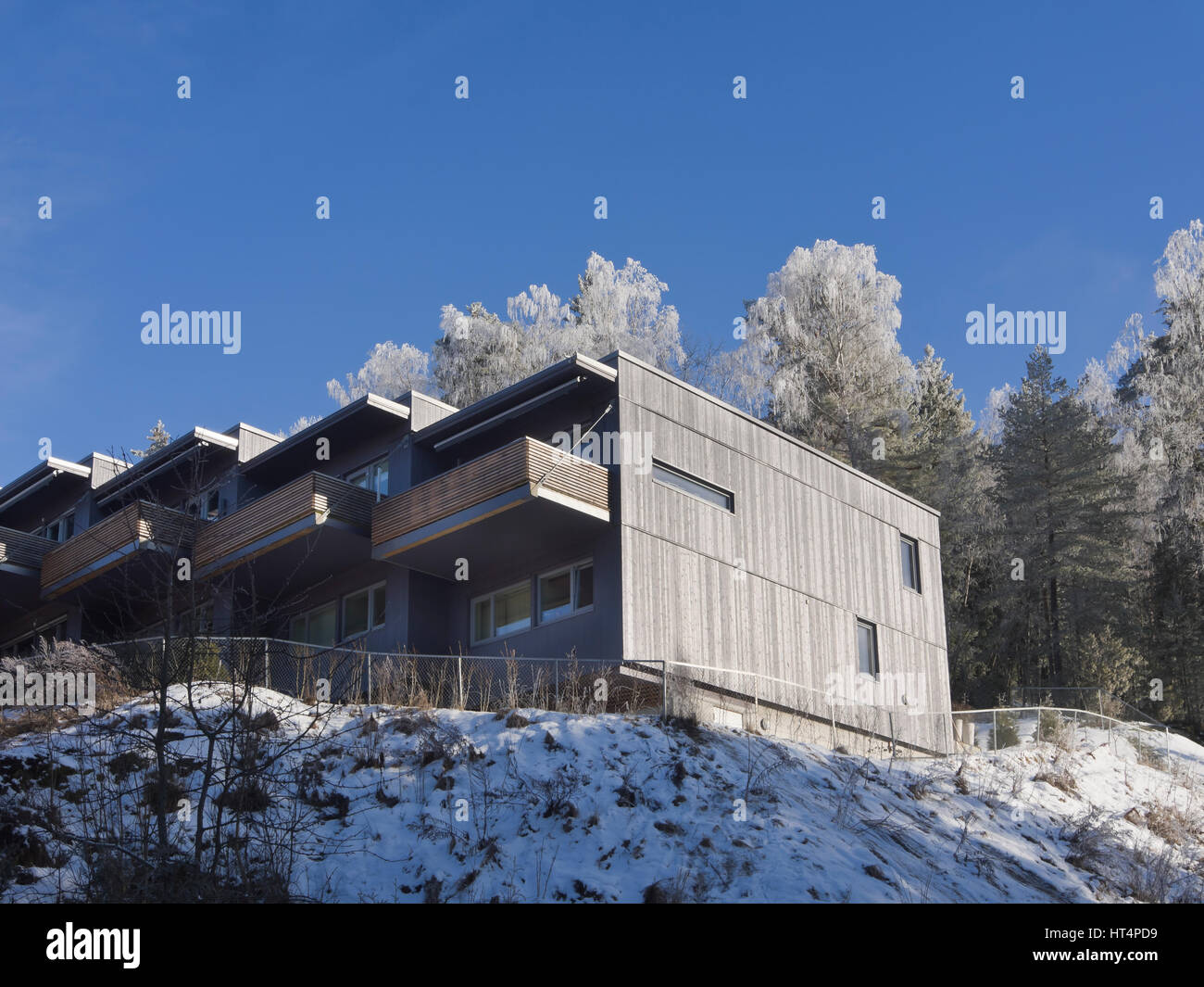 Row of  houses in Mortensrud near the forests on the outskirts of Oslo Norway, ever more family sized homes needed in a fast growing capital Stock Photo