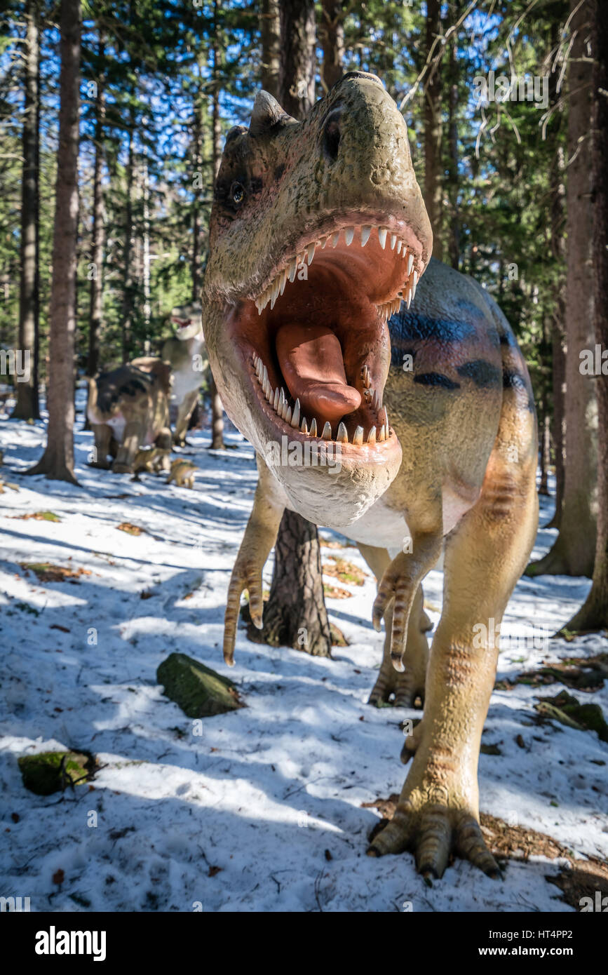 Szklarska Poreba, Poland -  February 2017 :  T-Rex in a private dinosaur Park in Szklarska Poreba, Karkonosze mountains, Poland Stock Photo