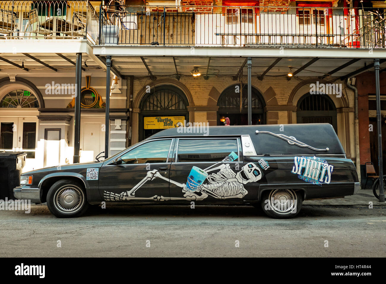 Classic Cars on the street in New Orleans French Quarter. Stock Photo