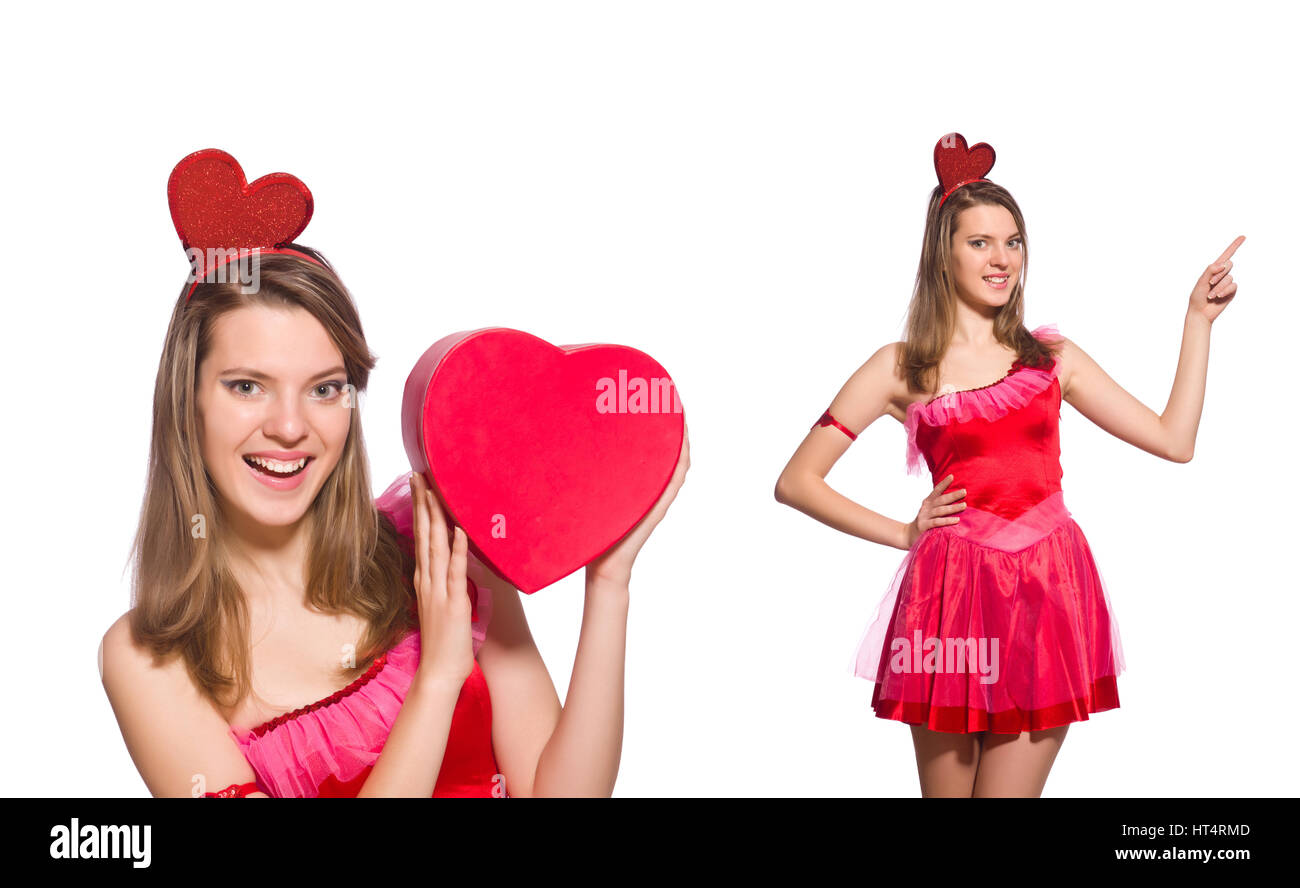 Girl in pretty pink dress isolated on white Stock Photo - Alamy