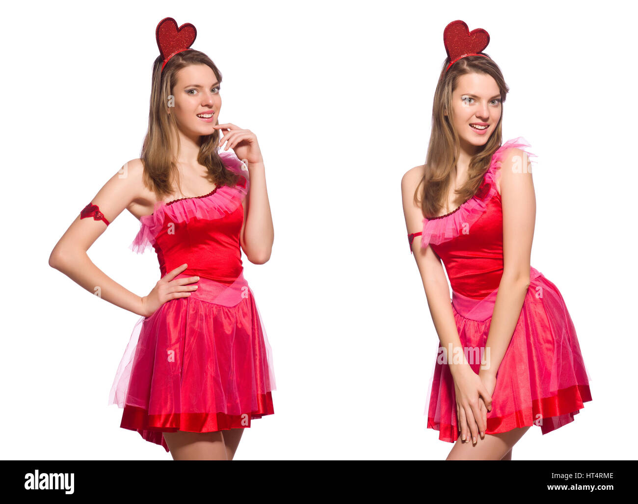 Girl in pretty pink dress isolated on white Stock Photo - Alamy