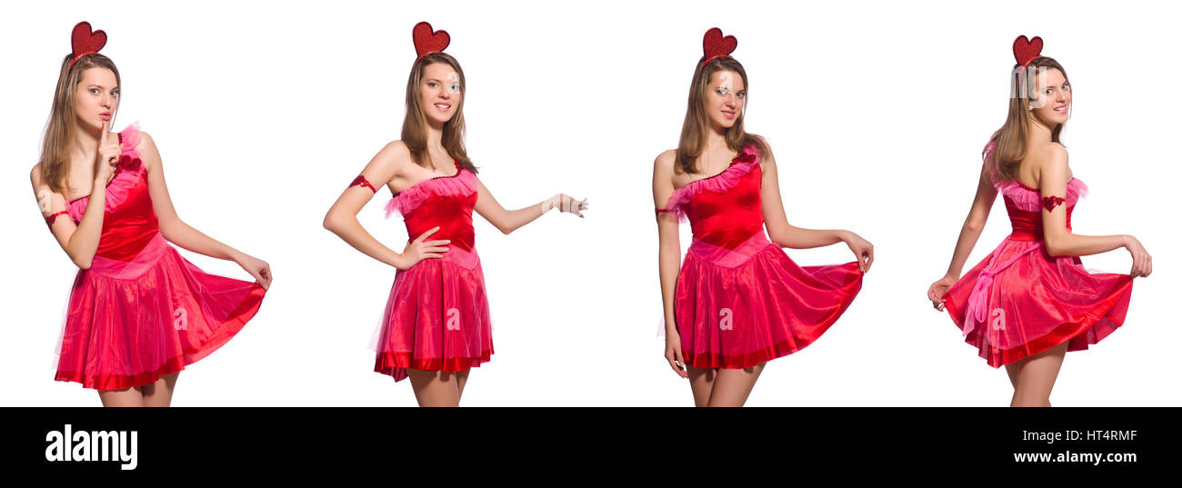Girl in pretty pink dress isolated on white Stock Photo - Alamy