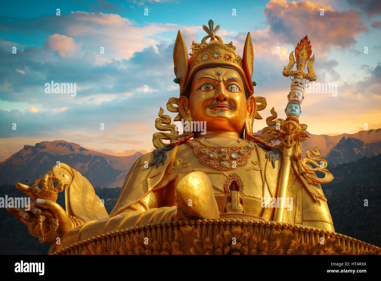 Gold Guru Rinpoche statue stands in Kathmandu. Nepal Stock Photo Alamy