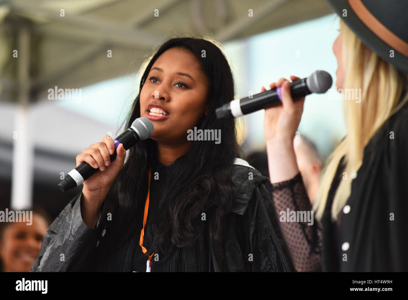 VV Brown and Natasha Bedingfield at March4 Women on International Womens Day, organised by CARE International and held in The Scoop, City Hall, London Stock Photo