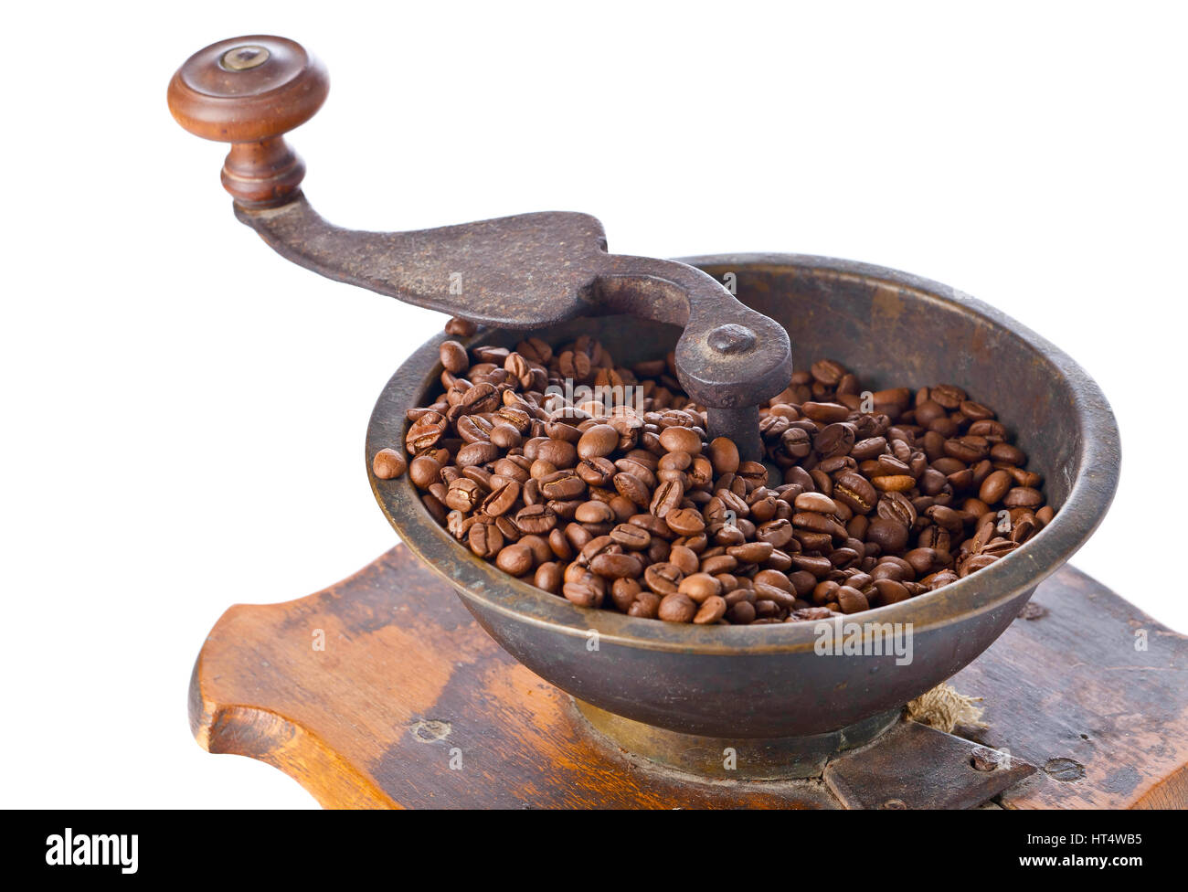 Old coffee grinder, coffee maker and roasted coffee beans isolated on white  background Stock Photo - Alamy