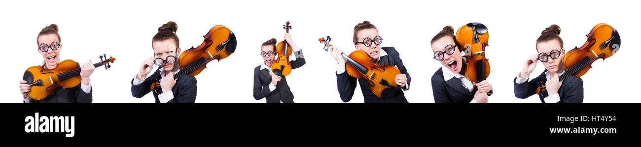 Woman fiddler isolated on white background Stock Photo - Alamy