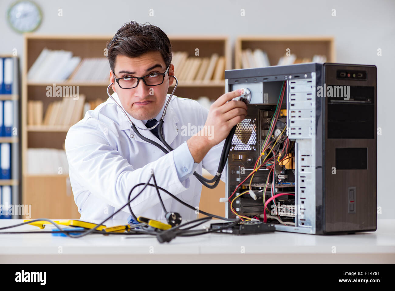 IT technician repairing broken pc desktop computer Stock Photo Alamy