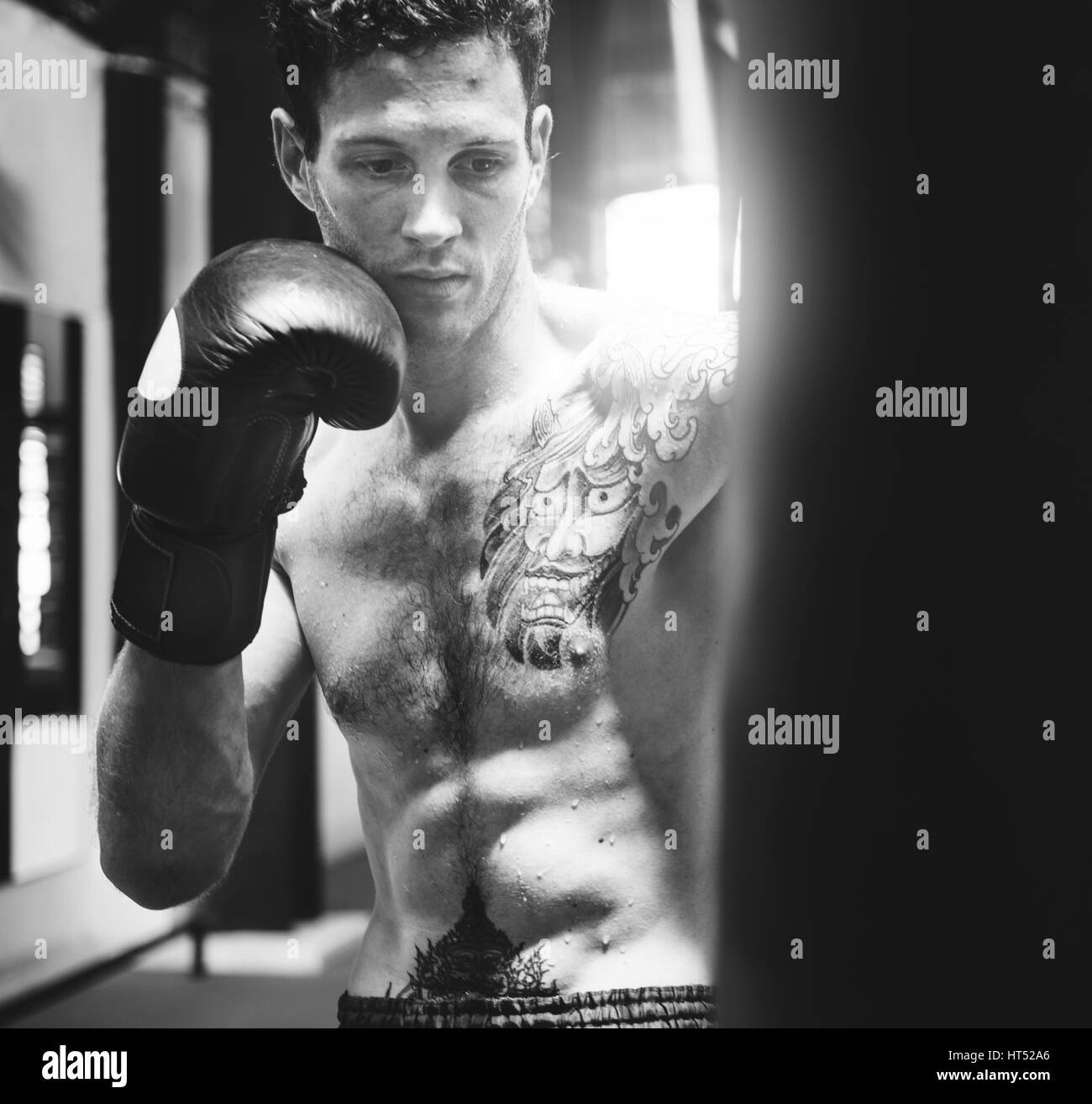 Boxer Punching Bag Training Strength Workout Concept Stock Photo Alamy