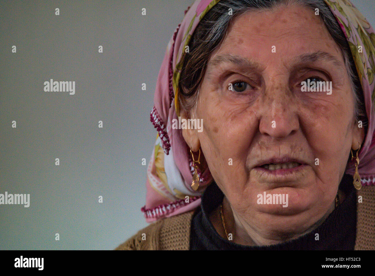 anatolian grandmother in scarf Stock Photo