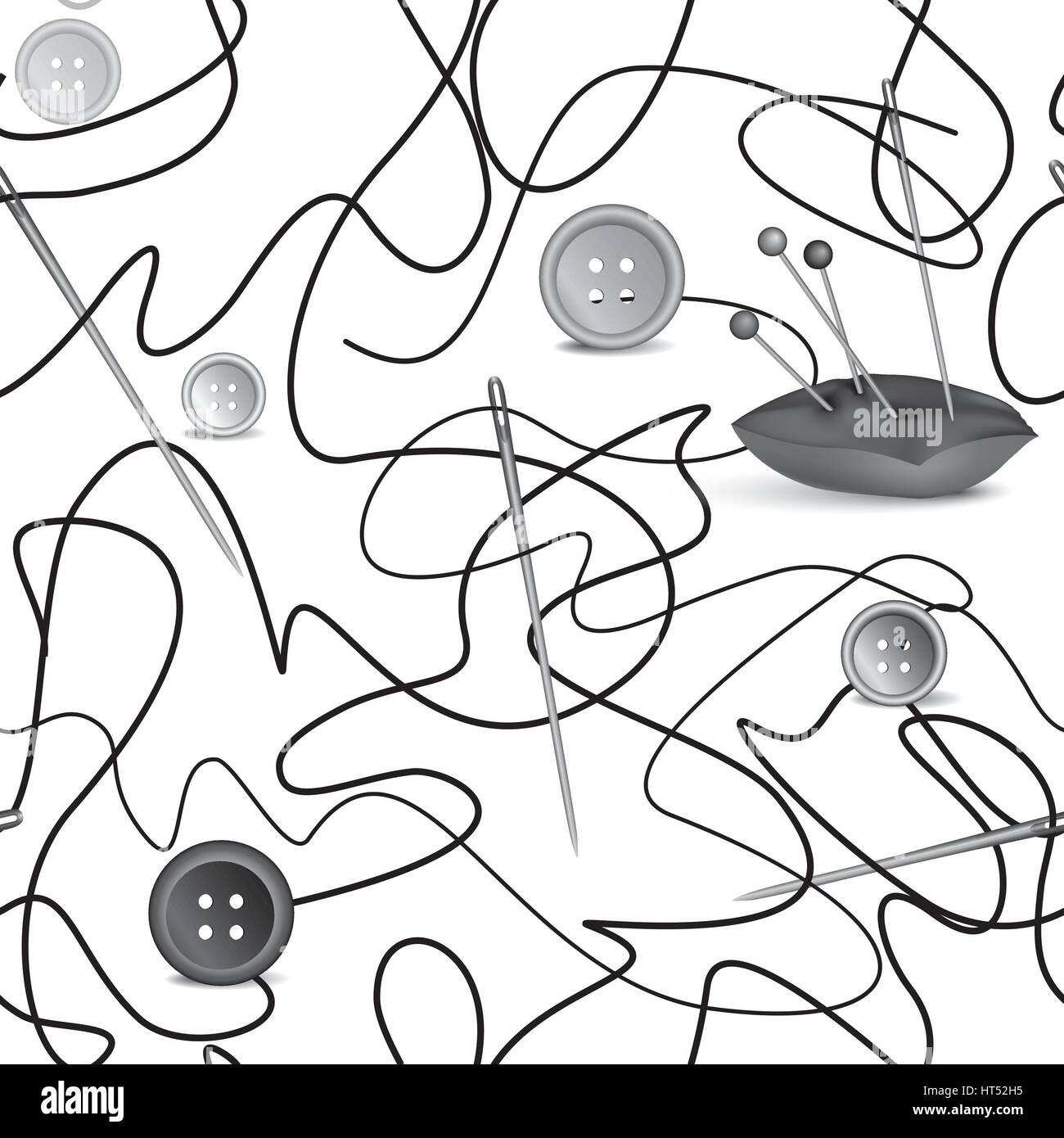 Needle and thread seamless pattern. Sewing needle and thread with