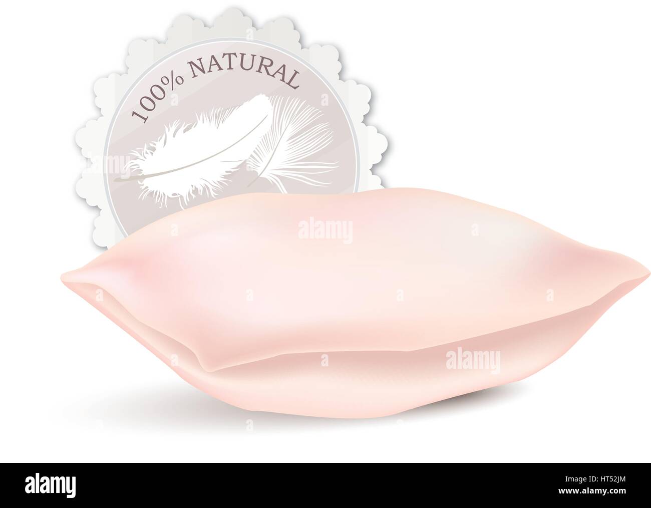 Pink pillow isolated. Natural product label. Feather Vector illustration. Stock Vector