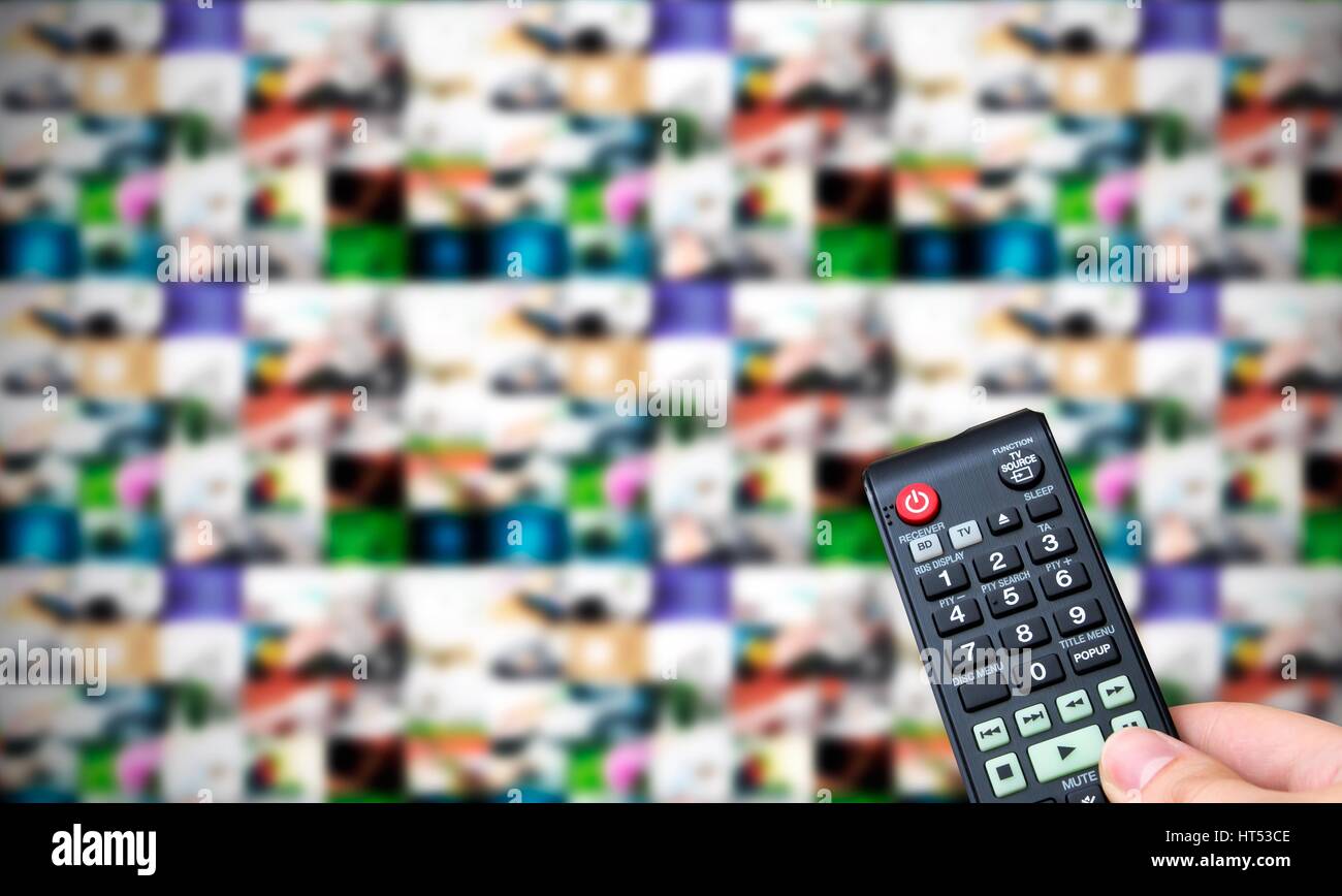 Remote control. Multiple images gallery panel in background Stock Photo ...