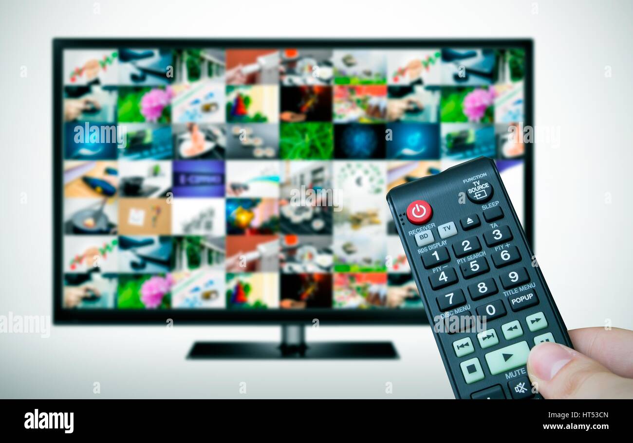 Remote and TV with multiple images gallery Stock Photo Alamy