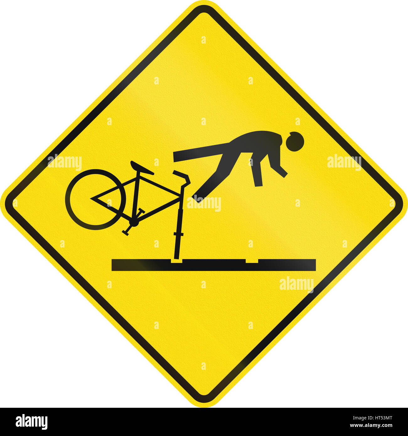 Nz Cyclist Use Ramp Sign New Zealand road sign - Cyclists take care on rail tracks Stock Photo ...