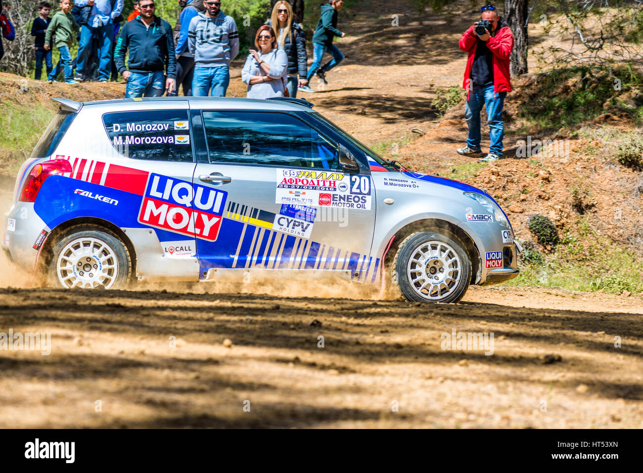 PAPHOS, CYPRUS - March 27, 2016:  39th Venus Rally in Panagia Forest. Stock Photo