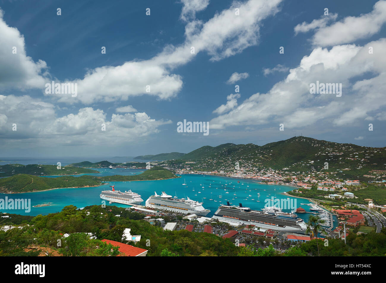 Panoramic aerial view on caribbean island on sunny day with blue sky. St thomas virgin islands Stock Photo