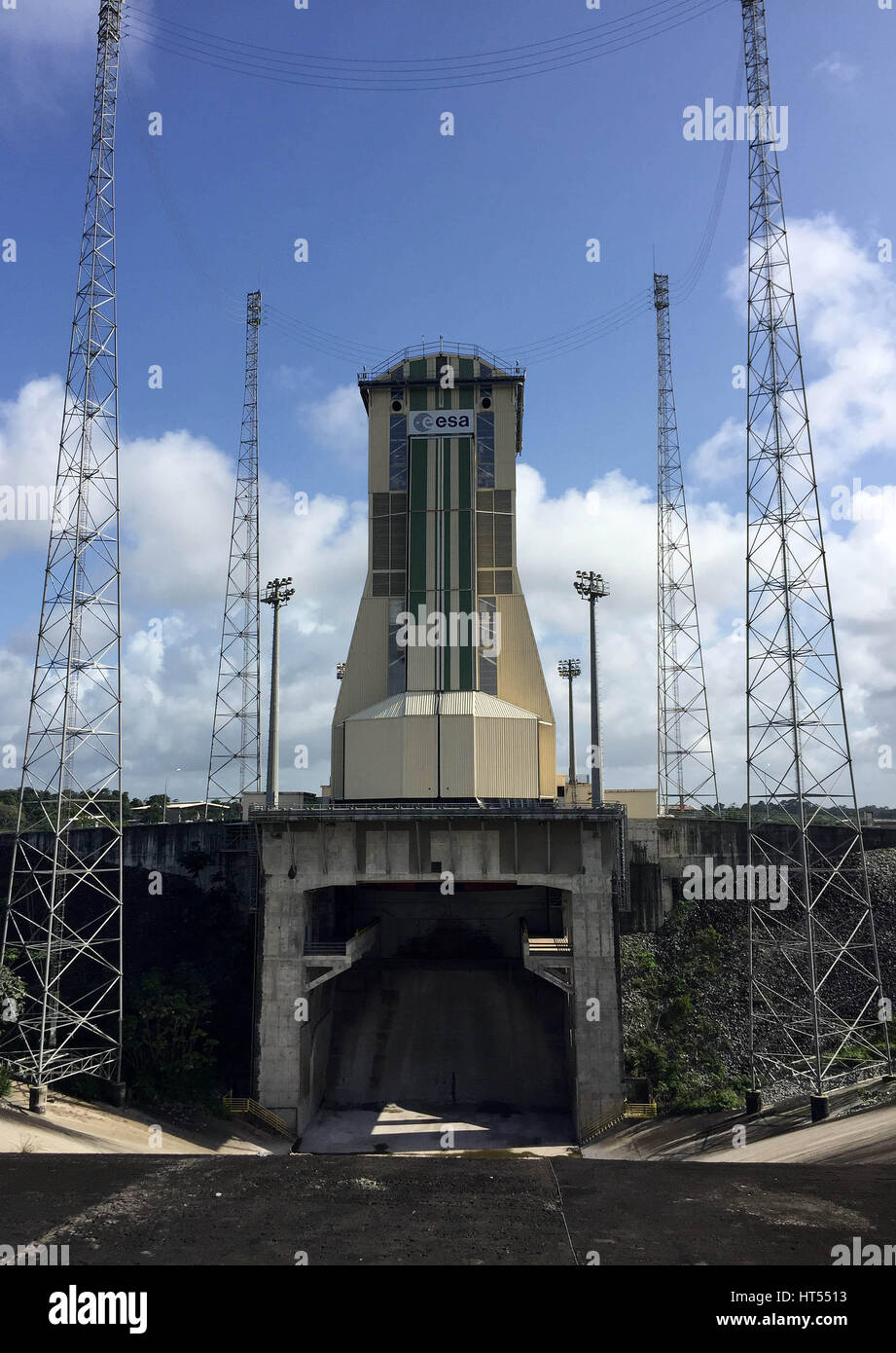 Soyuz rocket launch pad at the European spaceport at Kourou, French Guiana. Stock Photo