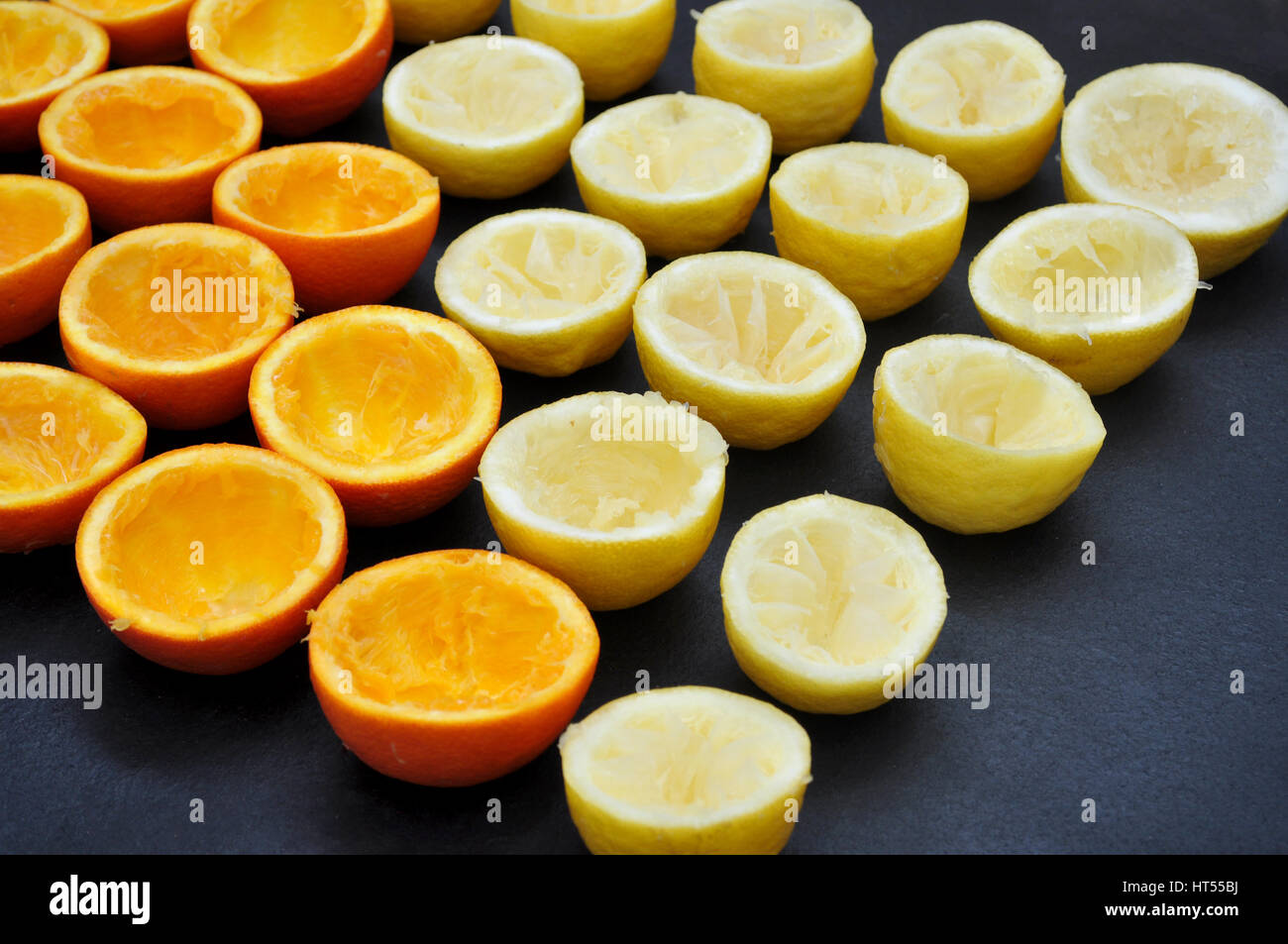 Many half oranges and lemons Stock Photo Alamy