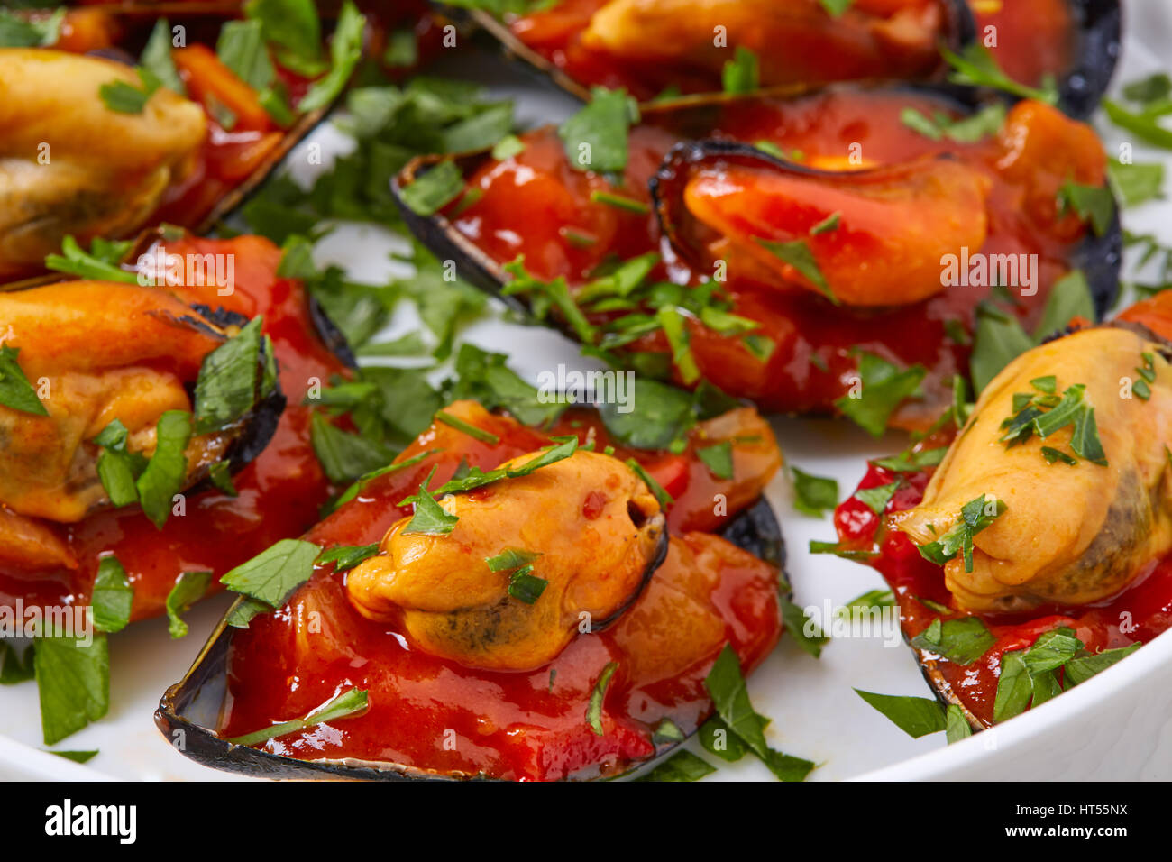 mussels with marinara sauce tapas pinchos from Spain food recipes Stock