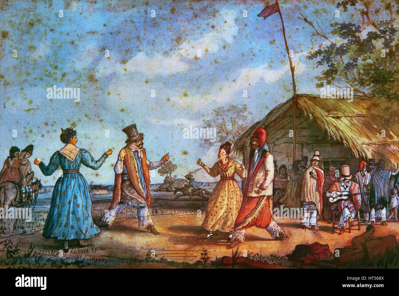 Folklore. Argentina. Buenos Aires. 19th century. Traditional dance 'Cielito'. Lithograph of a watercolor by Carlos Enrique Pellegrini, 1831. National Historical Museum. Buenos Aires. Argentina. Stock Photo