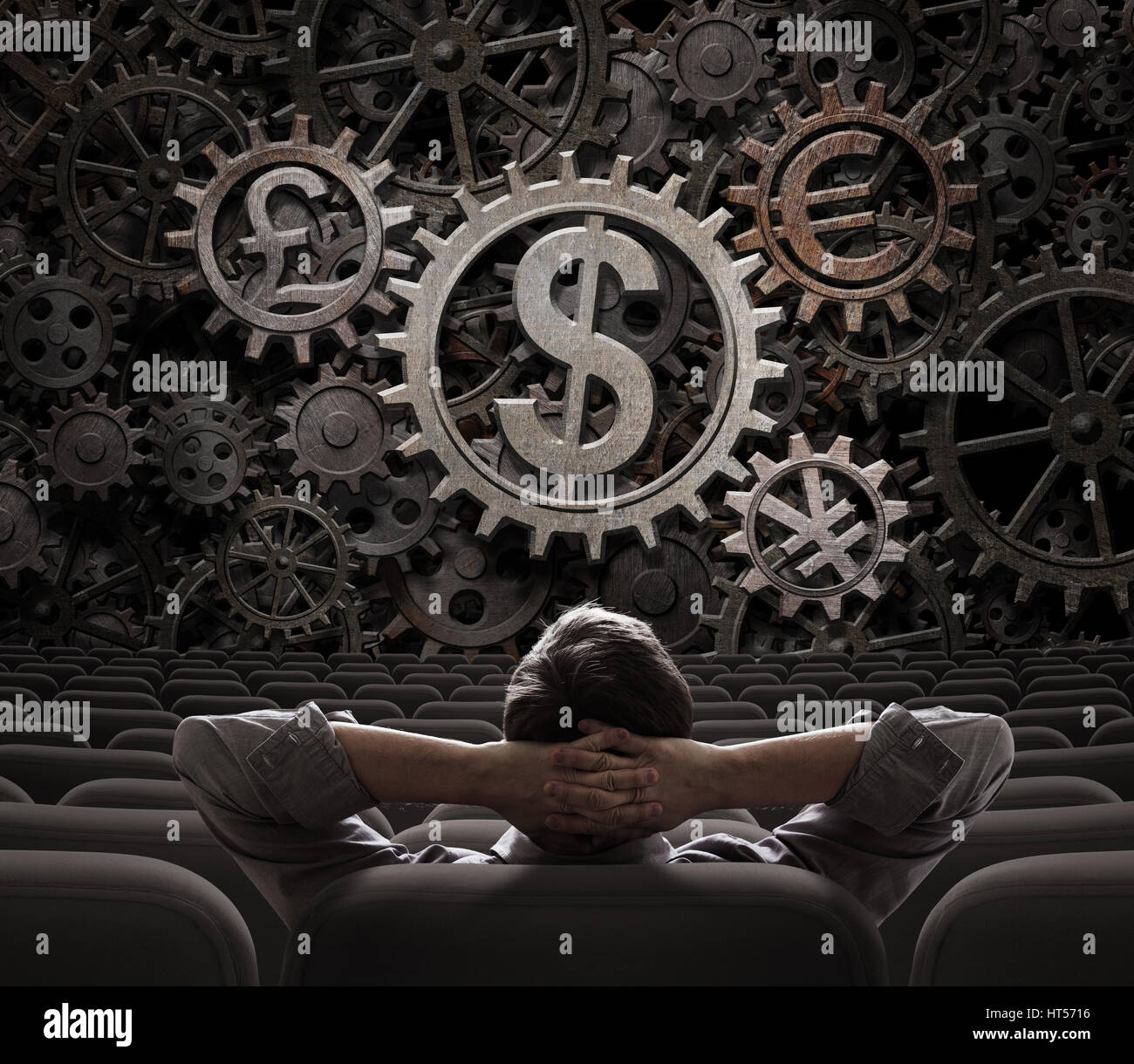 trader or investor looking on main currencies working gears 3d illustration Stock Photo