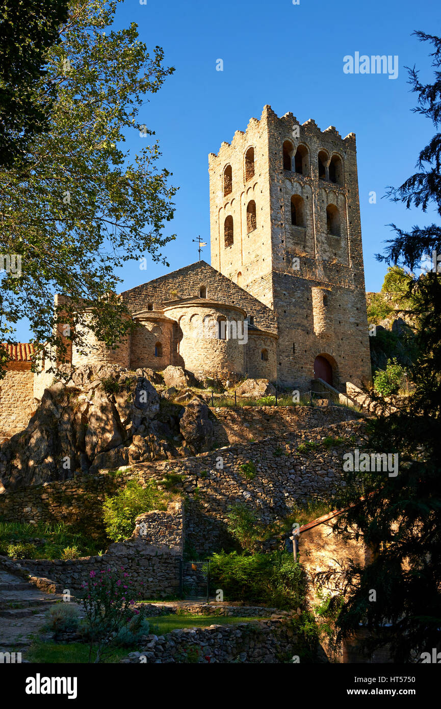 The First or Lombard Romanesque style Abbey of Saint Martin-du-Canigou in the Pyrenees, Orientales department, France. Stock Photo