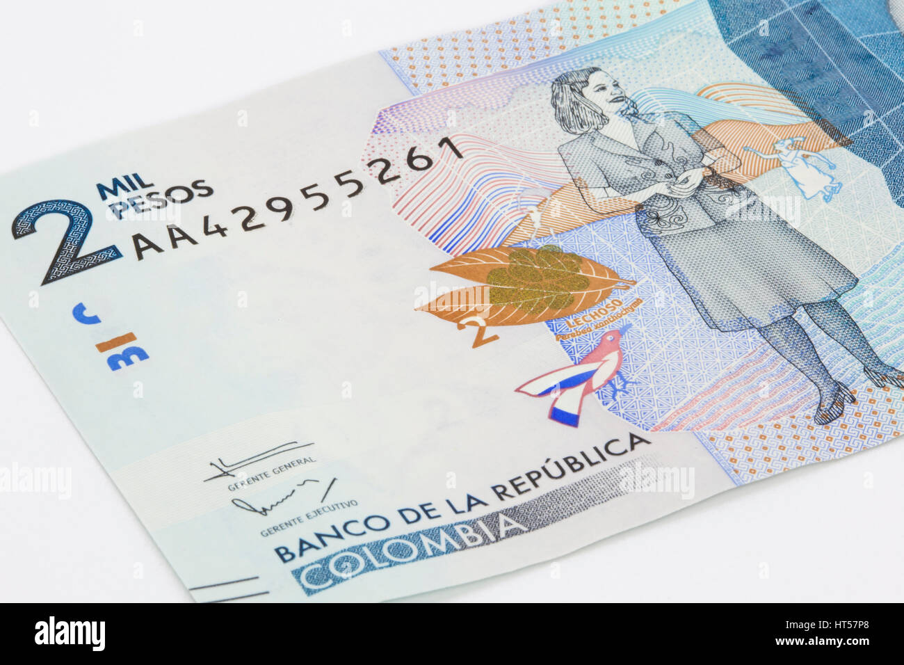 Two Thousand Colombian Pesos Bill Issued on 2016 Stock Photo