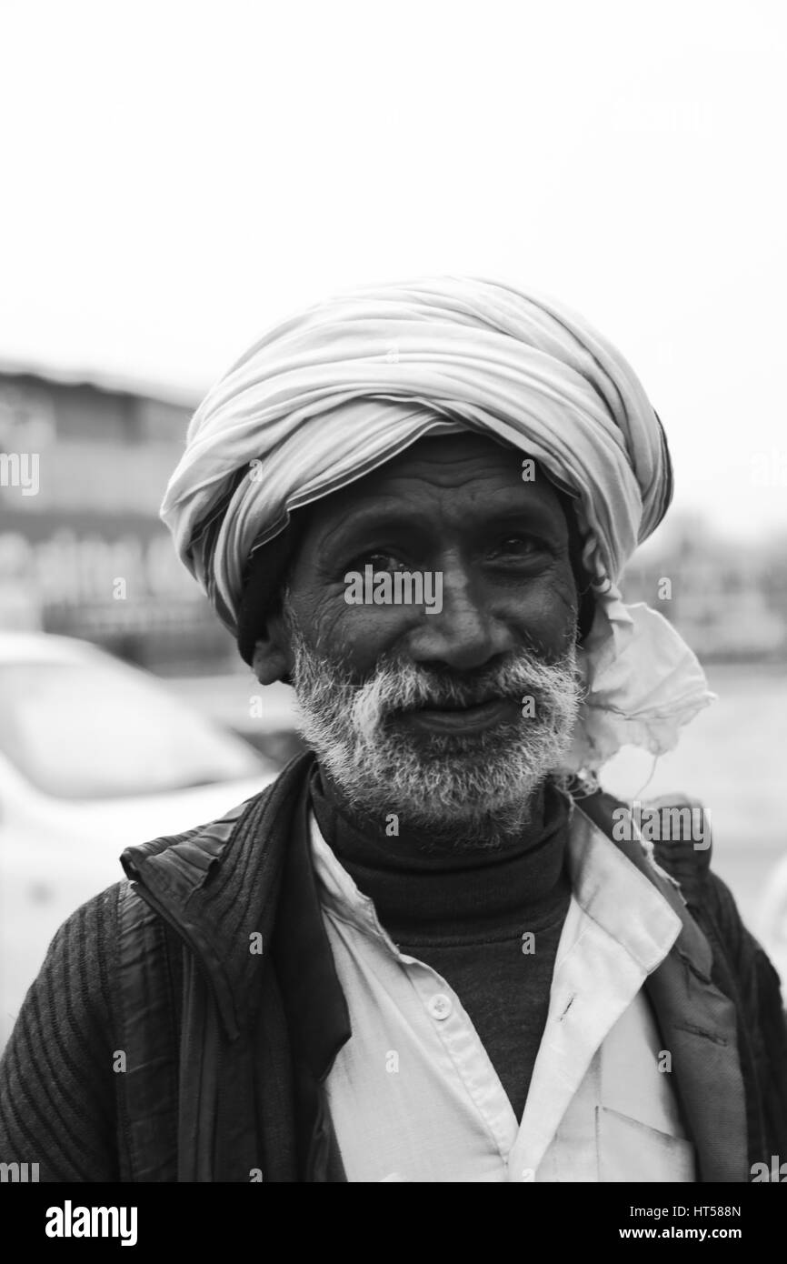 Indian man face portrait. Black and white Stock Photo