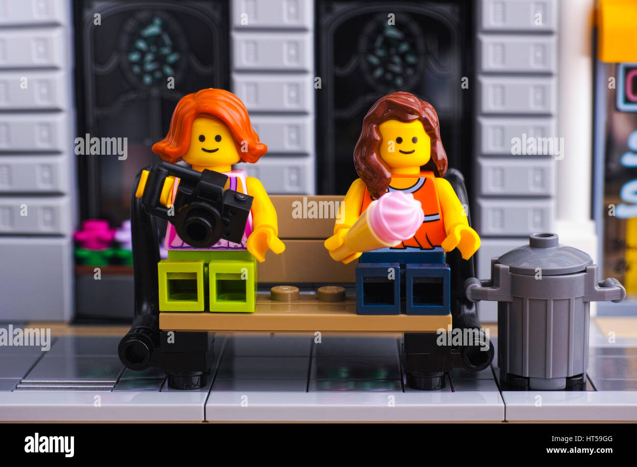 Tambov, Russian Federation - January 21, 2017 Two Lego girls seating on ...