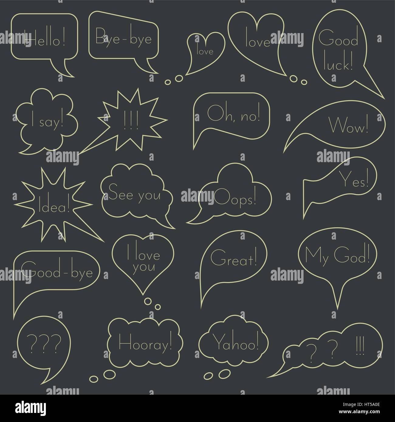 Set of simple original speech bubbles with expression of various emotions or with any other text. Vector element of graphic design Stock Vector