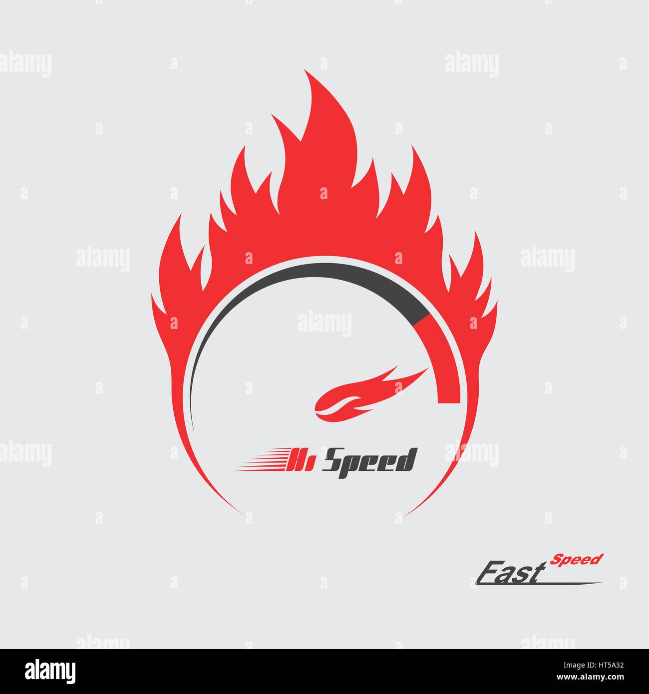 Vector red fire speedometer scale. Concept of speed and acceleration. Vector element of graphic design Stock Vector