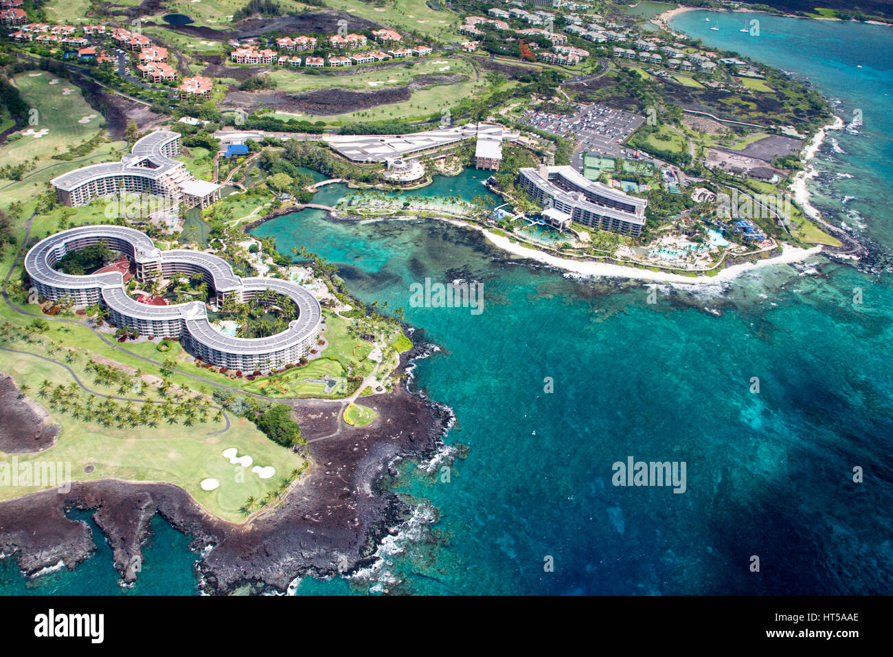 Aerial view of the luxury resort Hilton Waikoloa Village on the west
