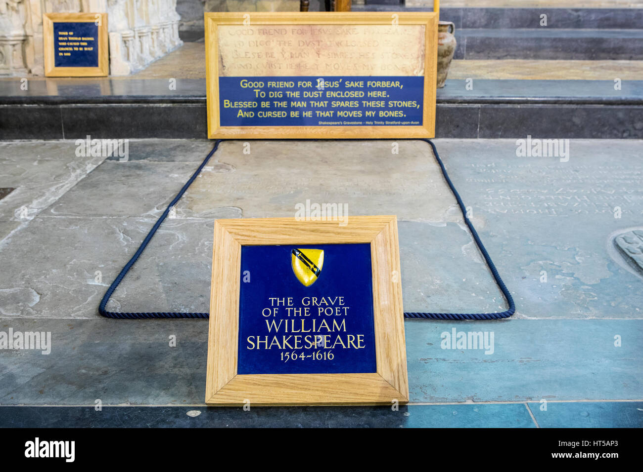 STRATFORD-UPON-AVON, UK - MARCH 1ST 2017: The grave of famous English playwright and poet William Shakespeare, located in the Church of the Holy Trini Stock Photo