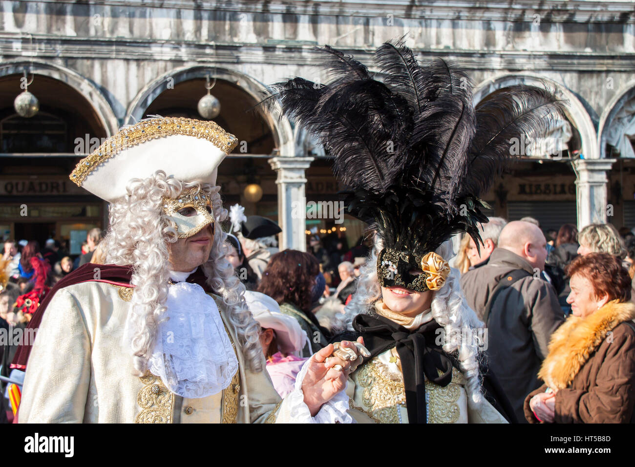 ITALY, VENICE - FEBRUARY 14: Colorful carnival masks at the most famous European Carnival on February 14, 2010 in Venice. Stock Photo