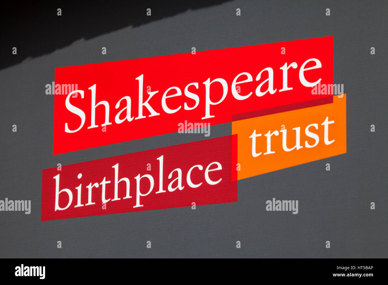 STRATFORD-UPON-ACON, UK - MARCH 2ND 2017: The logo of the Shakespeare Birthplace Trust in the historic town of Stratford-Upon-Avon in the UK, on 2nd M Stock Photo