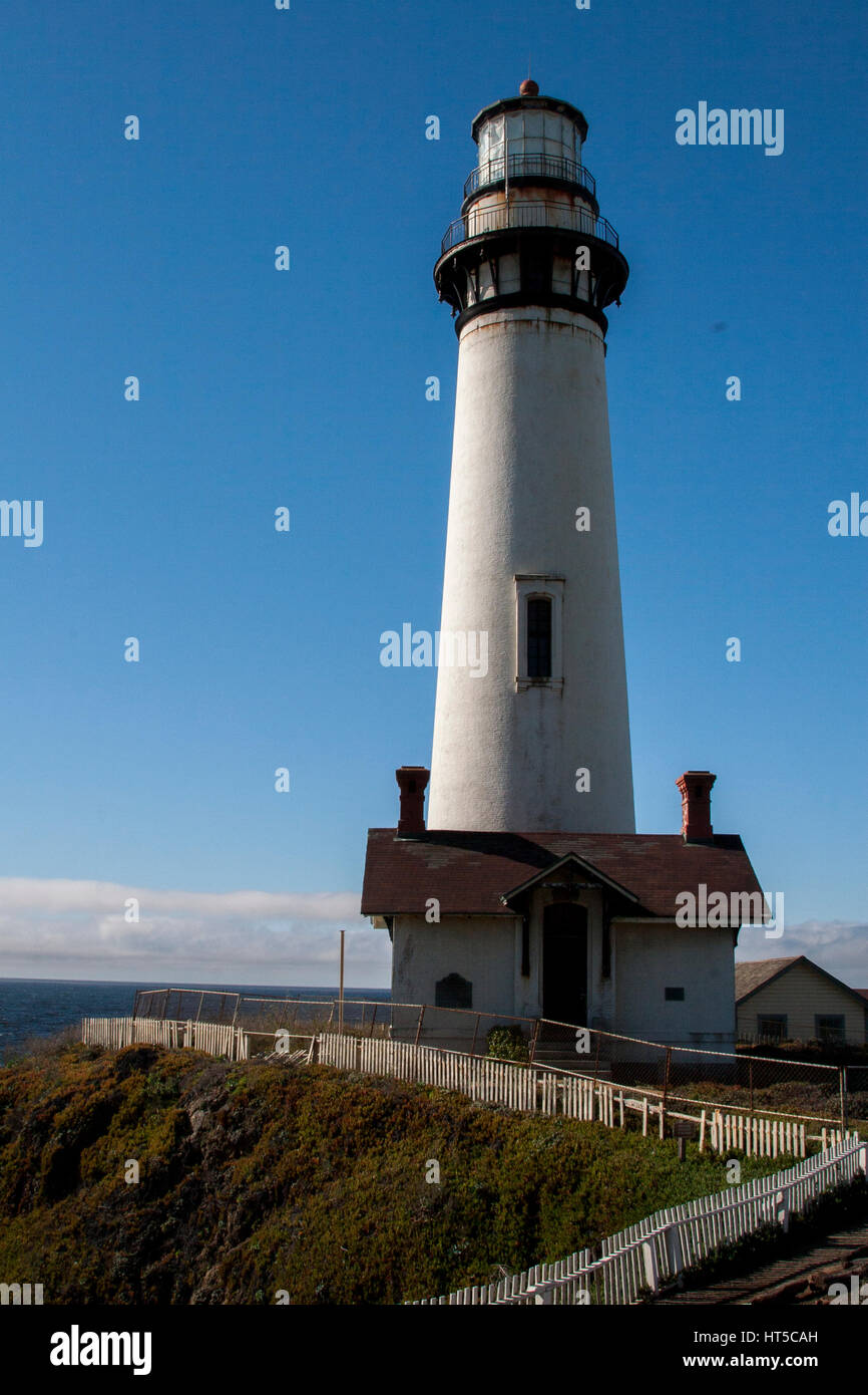 Views of Pigeon Point Lighthouse on Highway 1 on the northern California coast. Stock Photo