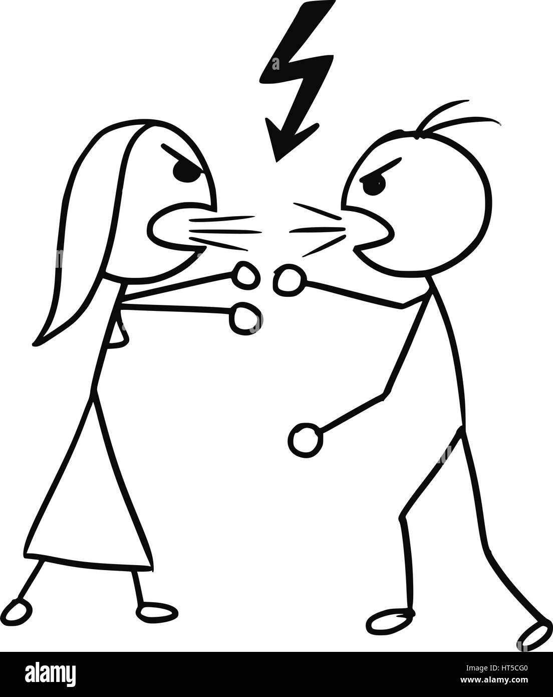 Cartoon Vector Doodle Stickman Man And Woman Argumenting Stock Vector 