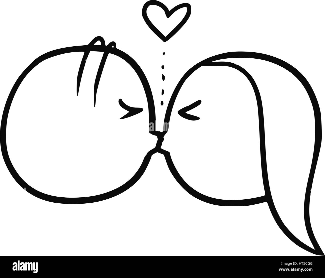 Cartoon vector doodle stickman faces of man kissing woman Stock Vector