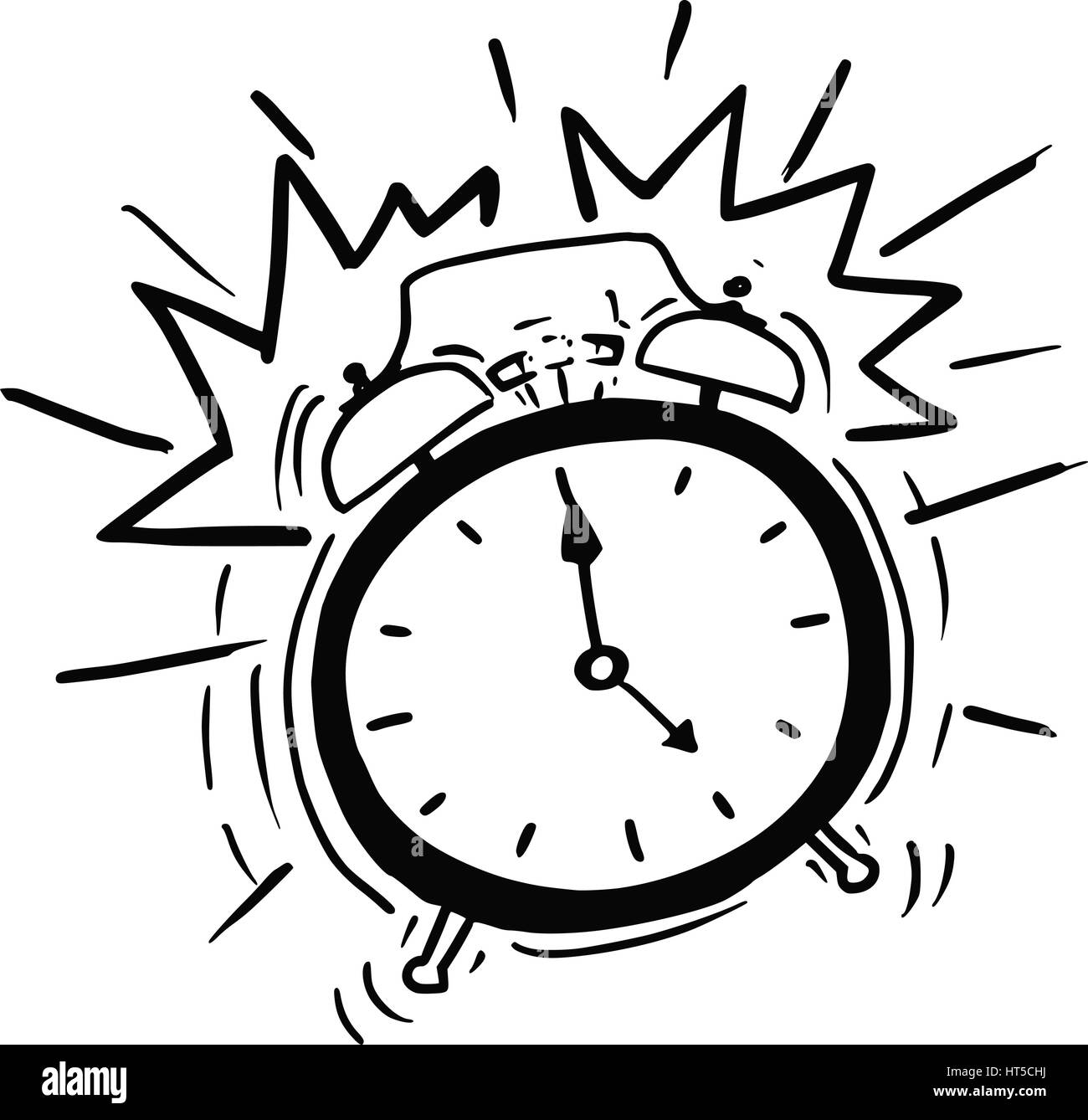 Cartoon vector illustration of classic alarm clock ringing in 5am  in the morning Stock Vector