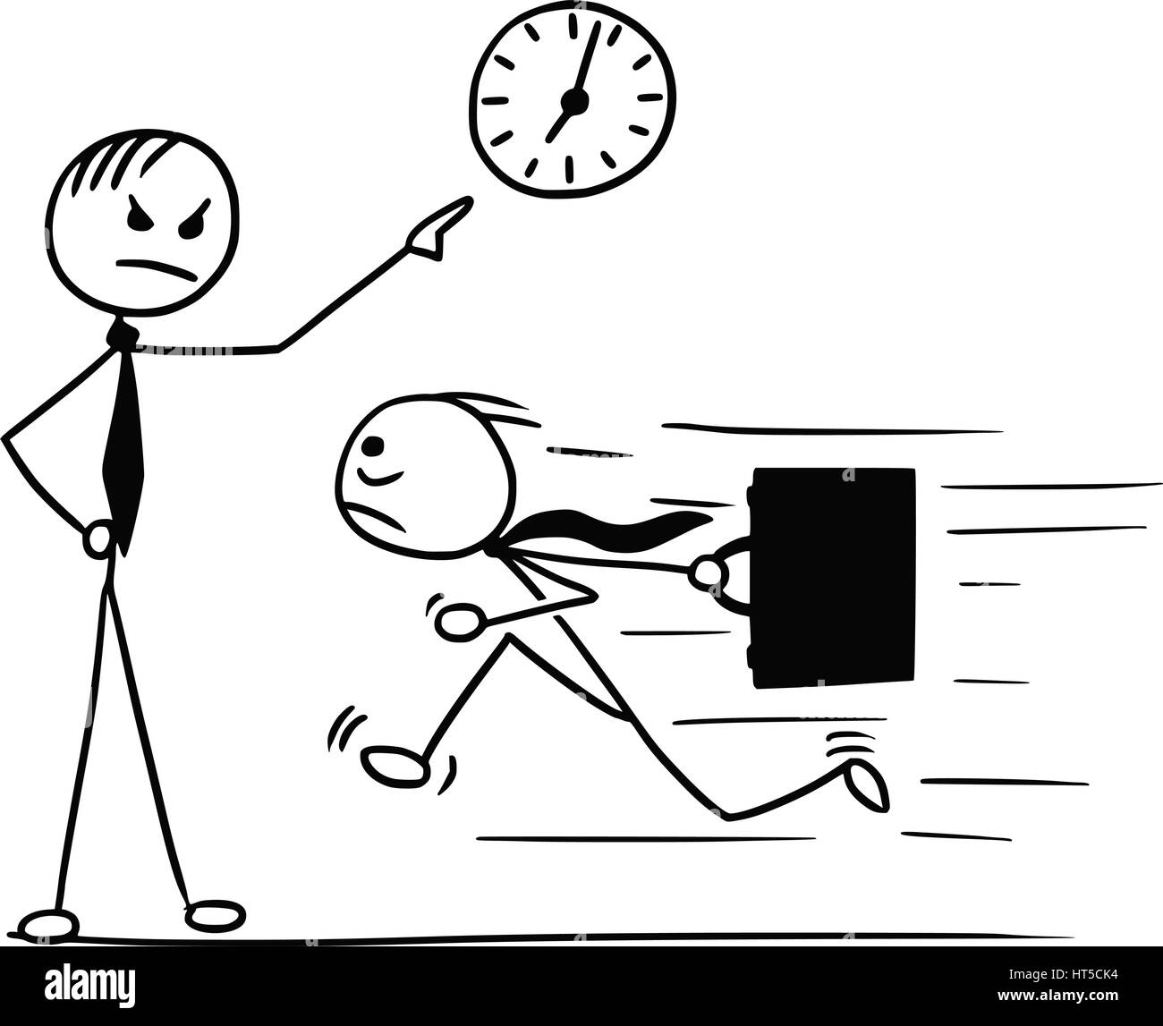Cartoon Vector Doodle Stickman Running For Work Few Minutes Late And