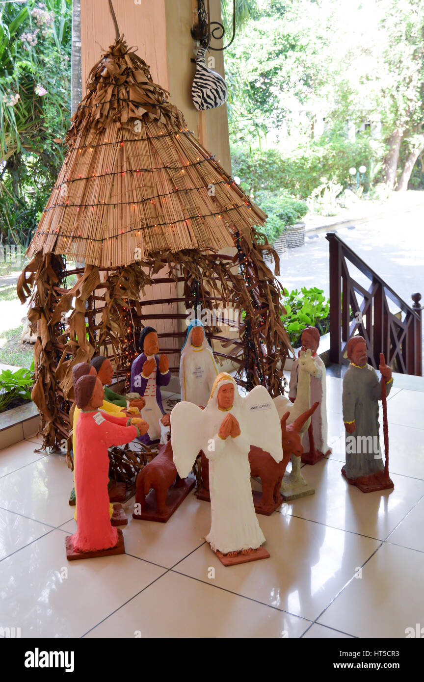 Christmas crib hutshaped on the terrace of a restaurant near the town