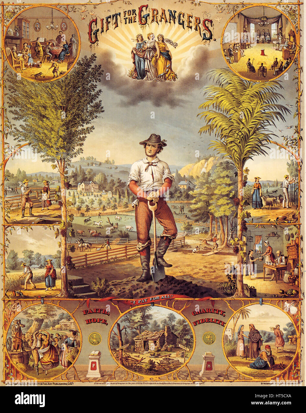 GIFT FOR THE GRANGERS 1873 chromolithograph of the farming labour