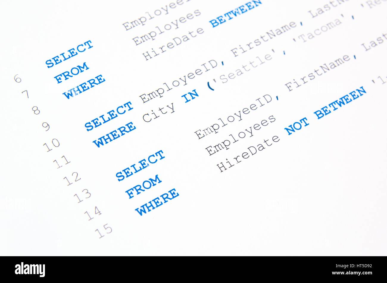 Code of SQL syntax on white background Stock Photo - Alamy
