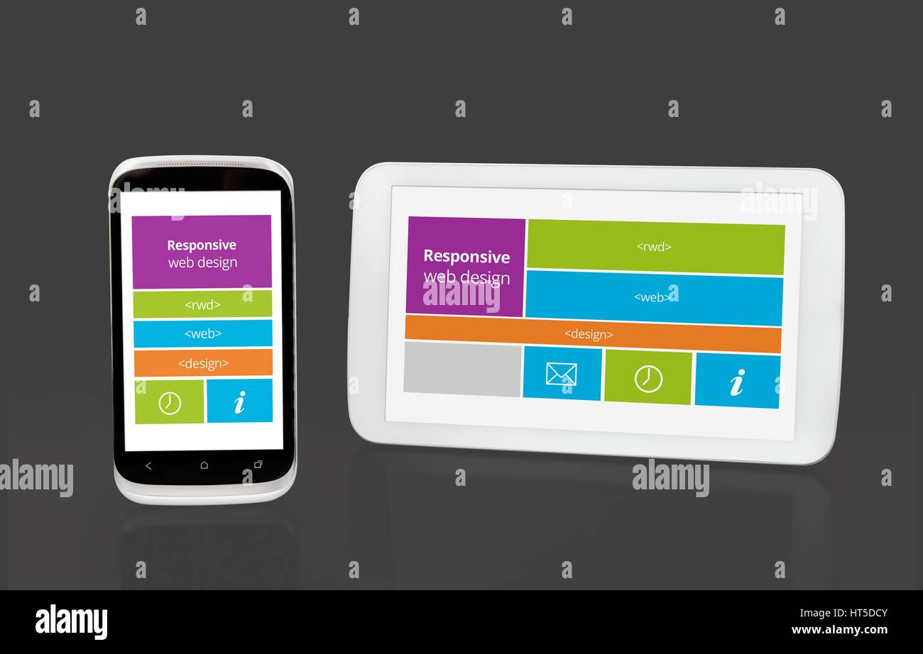 Responsive web design on mobile tablet and smart phone devices Stock Photo