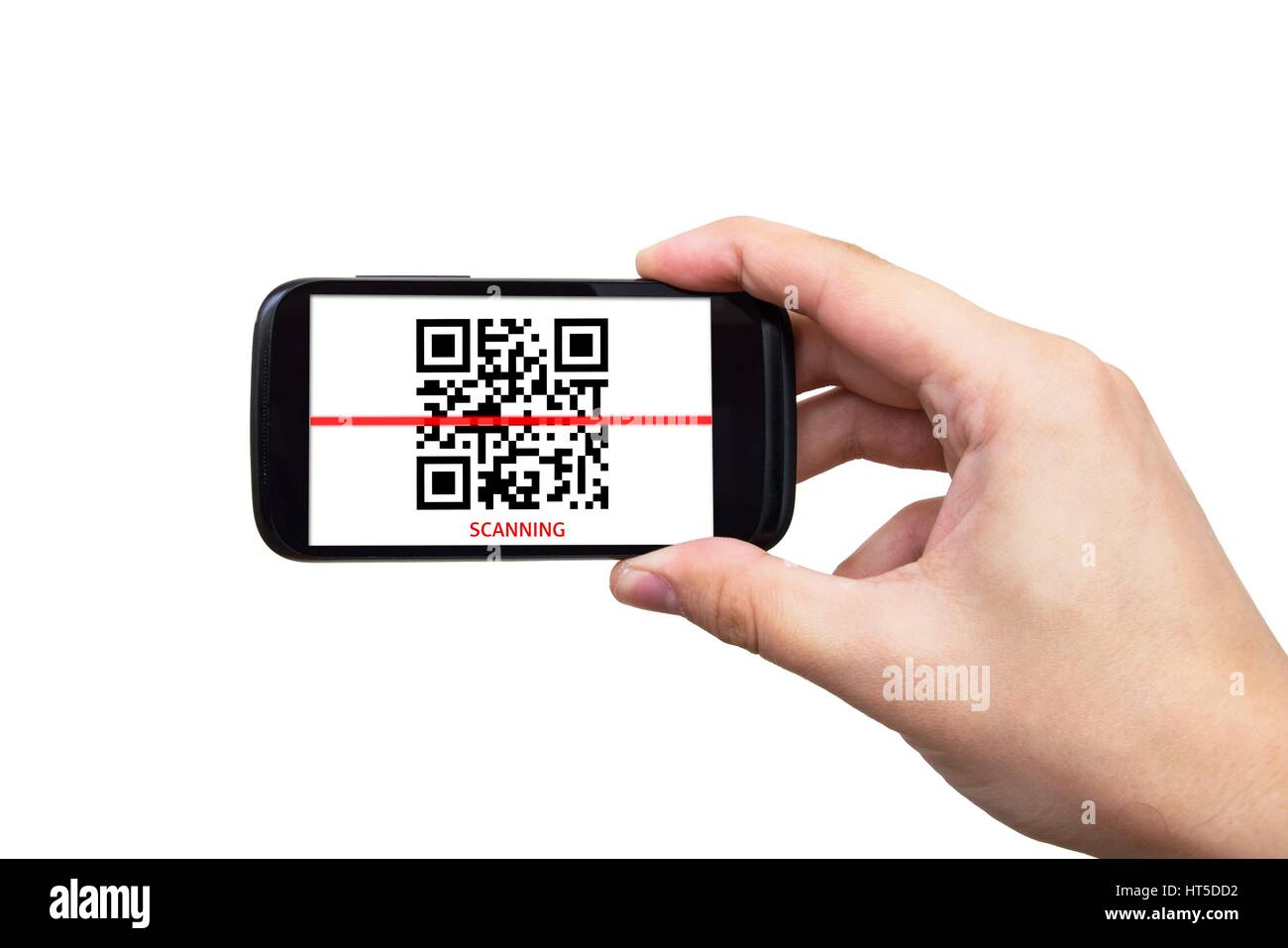 Smartphone scanning QR code Stock Photo