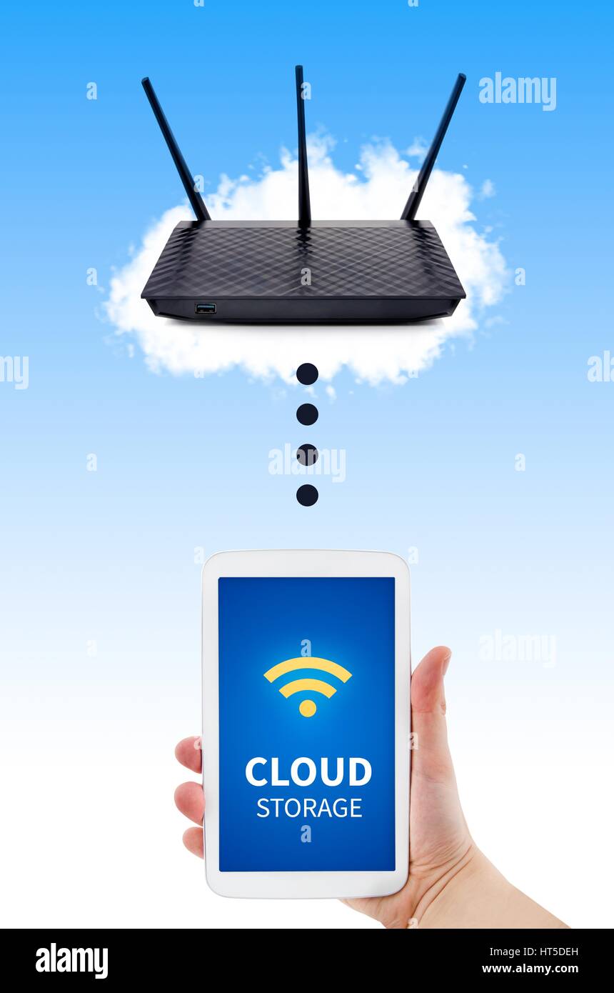 Router with backup storage disk. Data in your own cloud Stock Photo