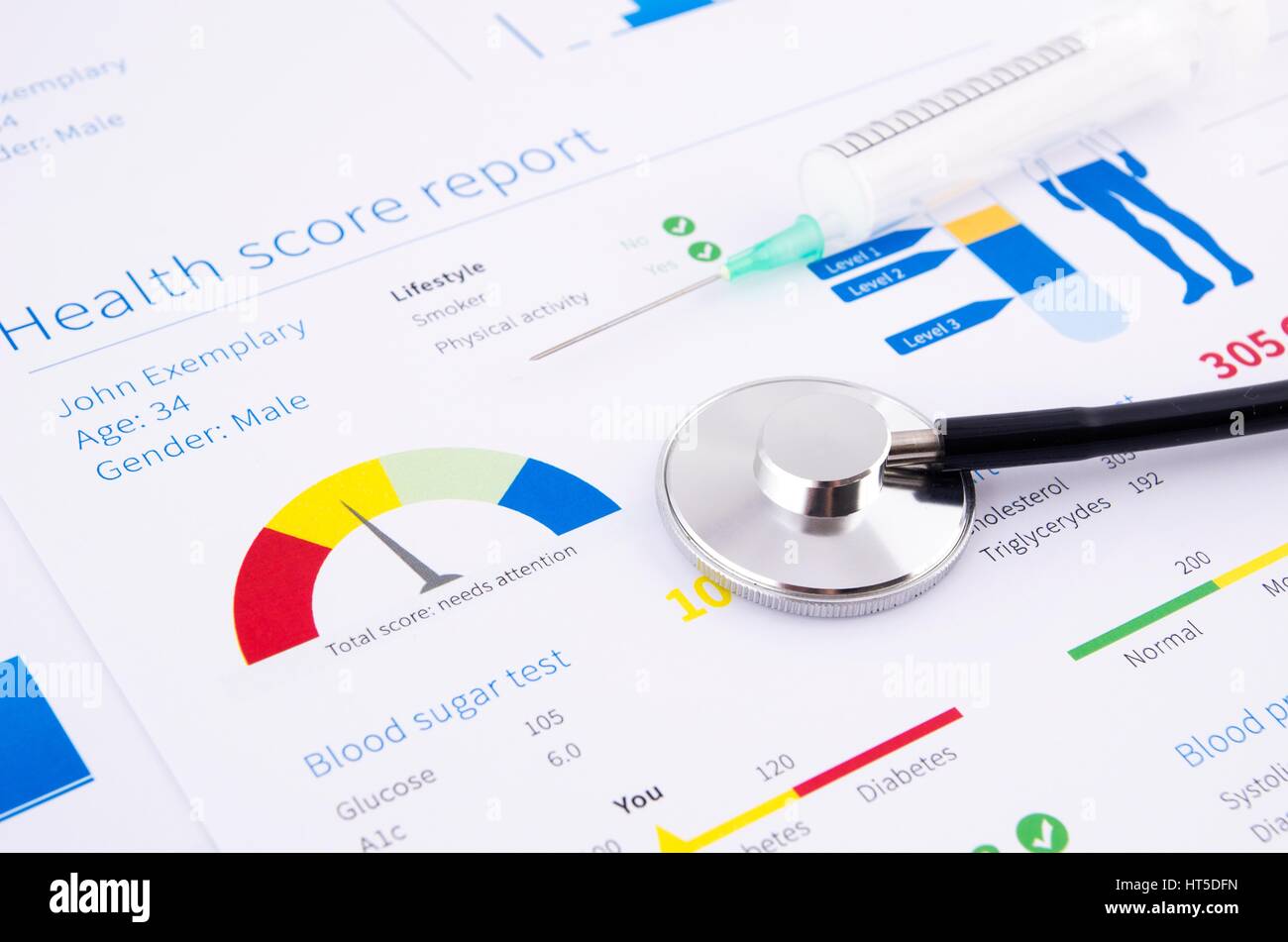 Health condition score report. Stethoscope on medical background Stock ...