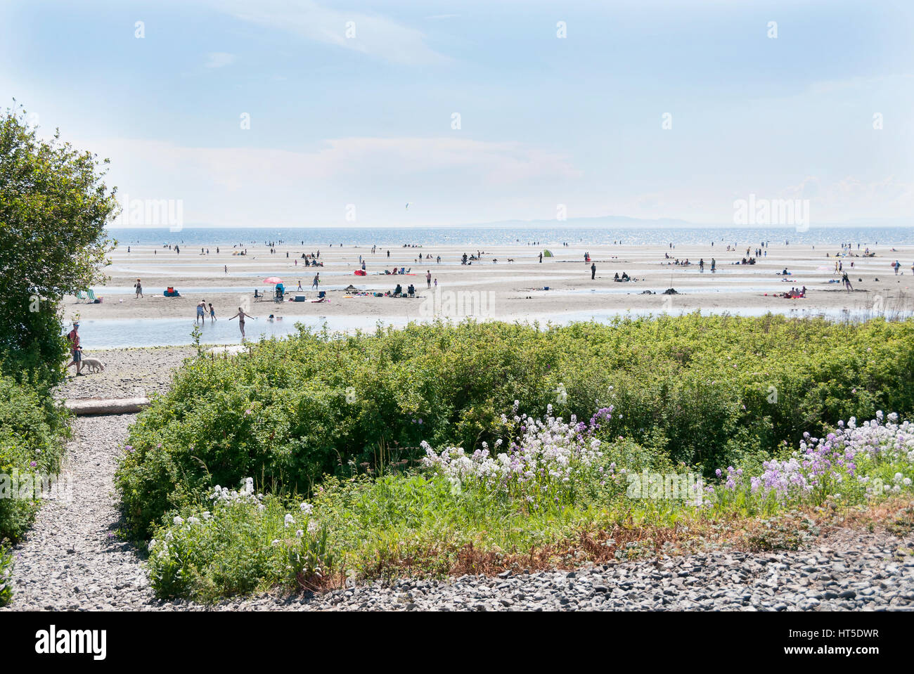 White Rock Beach landscape with people in British Columbia Canada Stock Photo