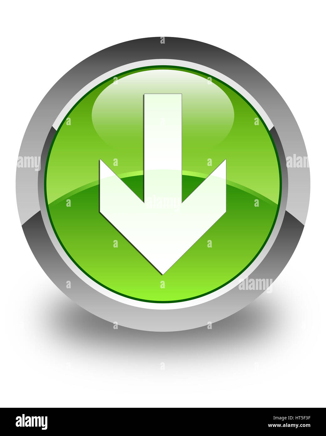 Download arrow icon isolated on glossy green round button abstract ...