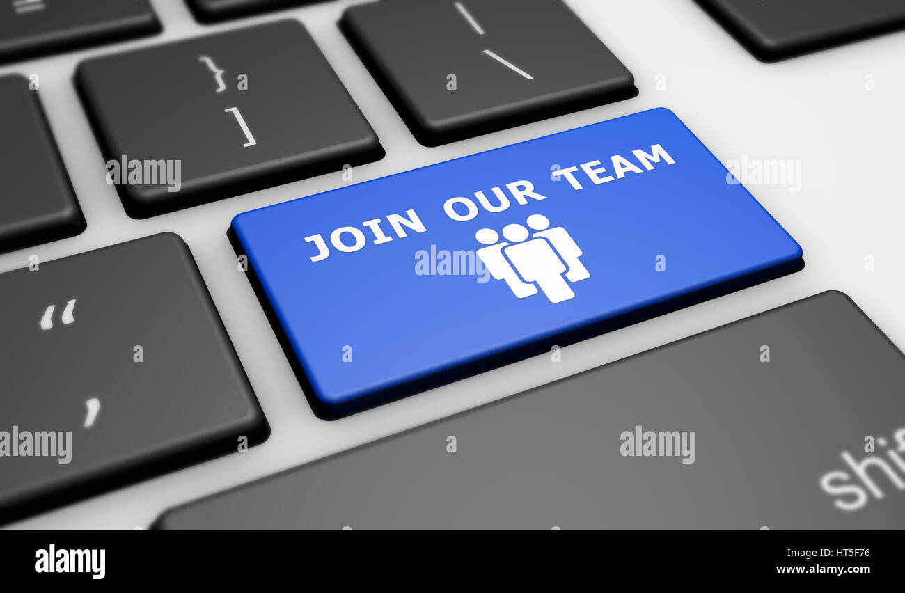 Join our team sign and icon on a computer keyboard online business recruitment concept 3D illustration. Stock Photo